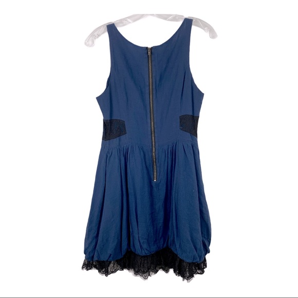 ANTHROPOLOGIE Blue dress with black lace Sz Small - Picture 2 of 9